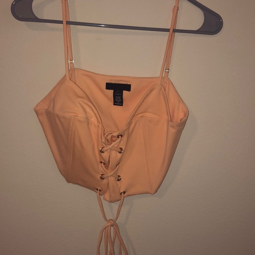 Peach lace up crop top